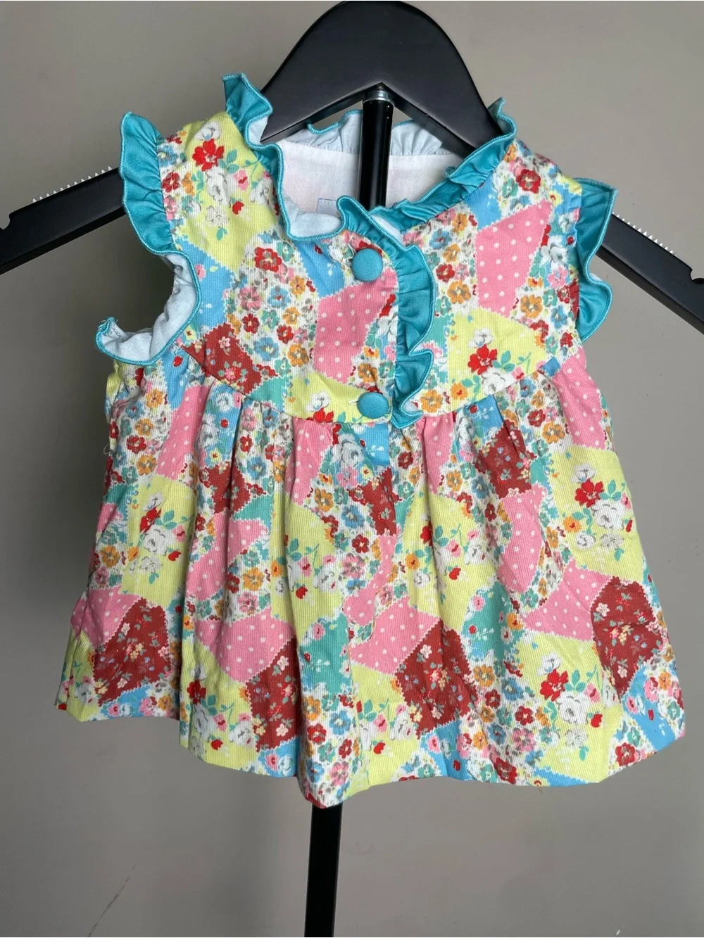 Girls' Floral Patchwork Ruffle Dress - Multicolor